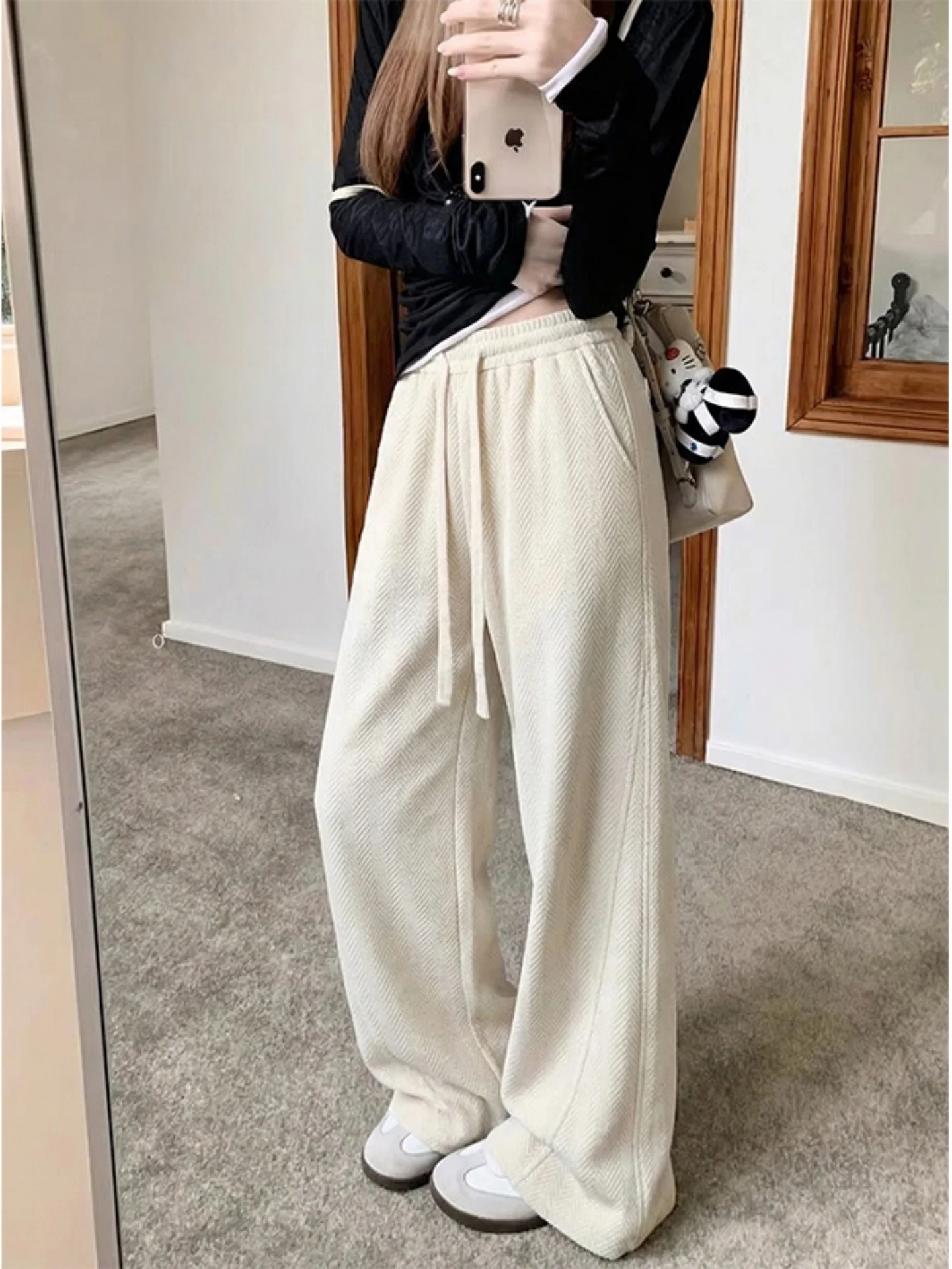 

Мужские и женские плотные спортивные брюки с текстурой в виде колосьев пшеницы, американского стиля, широкие, прямые, струящиеся