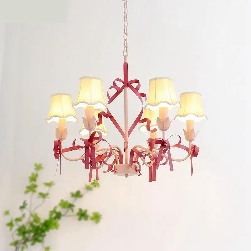 Children Room Bedroom Chandelier lighting Cream Style Pastoral Cute Bow pendant lamp ceiling Warm Dining Room Chandeliers