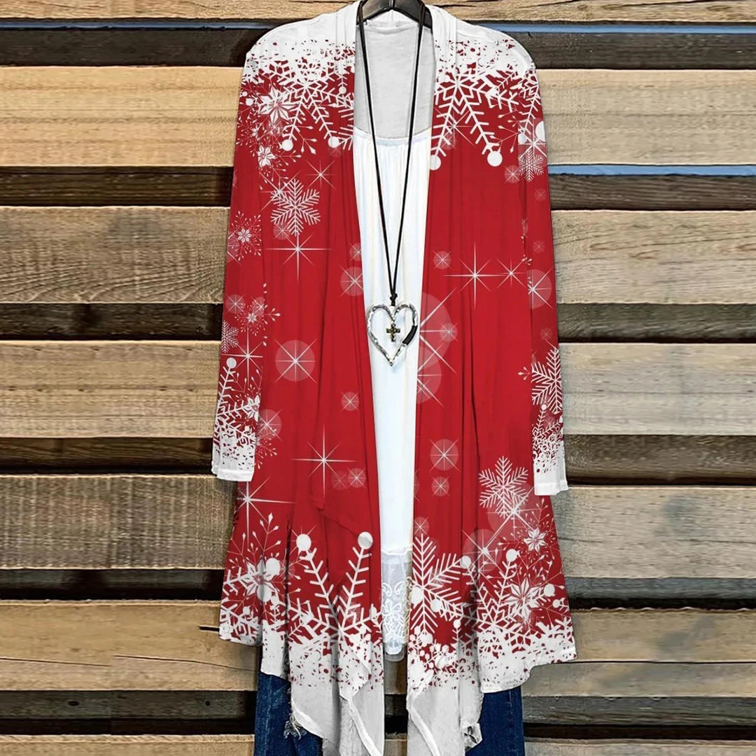 

Plus Size Women Long Sleeve Printed Christmas Simple Cardigan