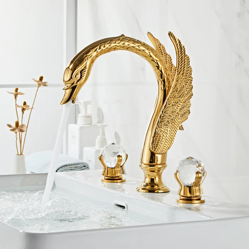 Brass Swan Three-Piece Hot And Cold Water  Basin Faucet Bathroom Washbasin Faucet Deck Mount Wholesale XR0174