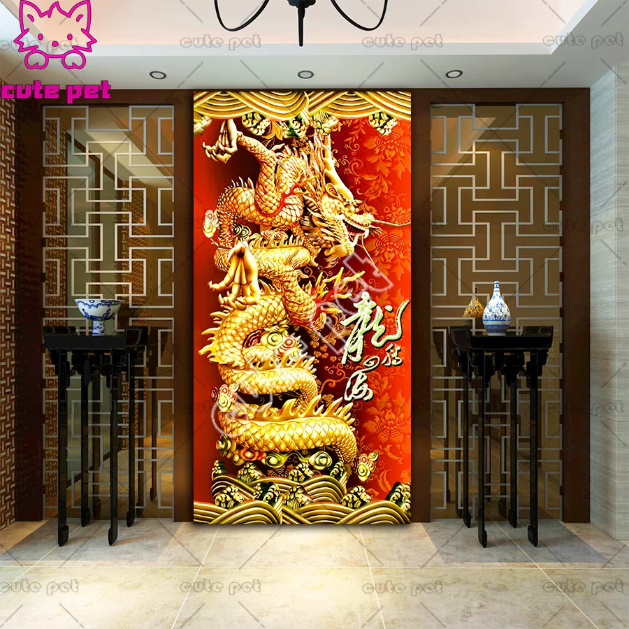 Full Square Drill 5D DIY Diamond Painting Golden dragon Crystal Embroidery CrossStitch Needlework Mosaic puzzle Decor Gift large