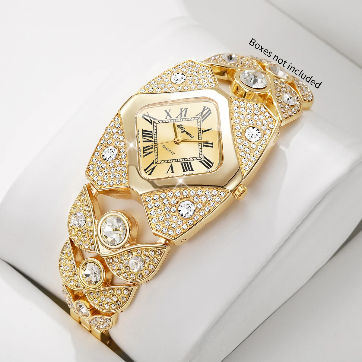 Luxury Rhinestone Women Quartz Watch Golden Bracelet Strap Square Roma Dial Ladies Dress Wristwatch Relogio Feminino（Without Box