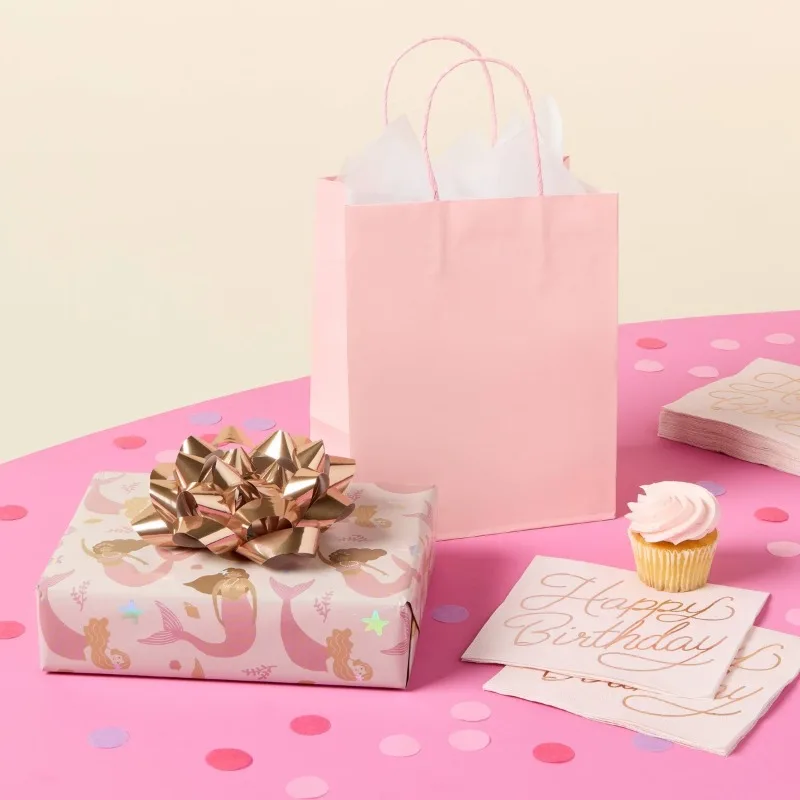 30ct "Happy Birthday" Foil Lunch Napkins Light Pink/Rose Gold