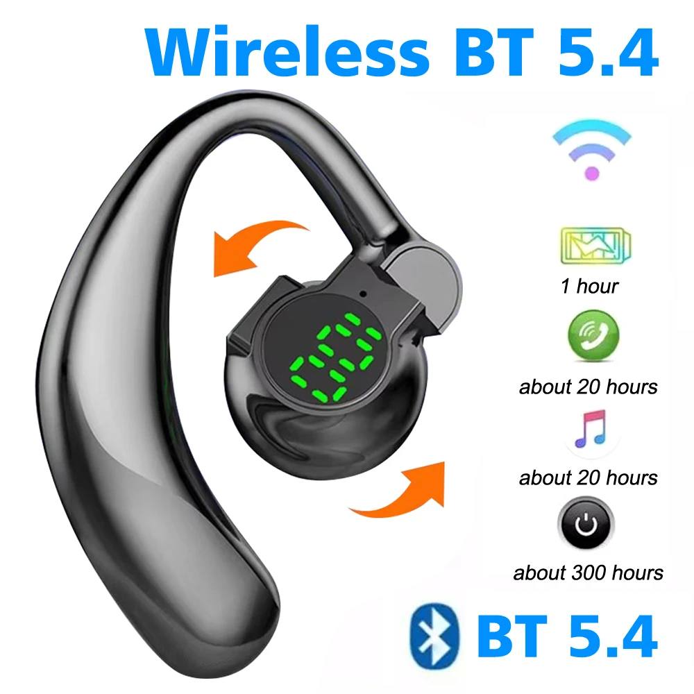 Neuer Bluetooth 5.4-Kopfhörer 180 ° Kabellose Freisprecheinrichtung mit Geräuschunterdrückung, drehbare Sport-Ohrhörer mit Digitalanzeige, Einzelohr-Ohrbügel