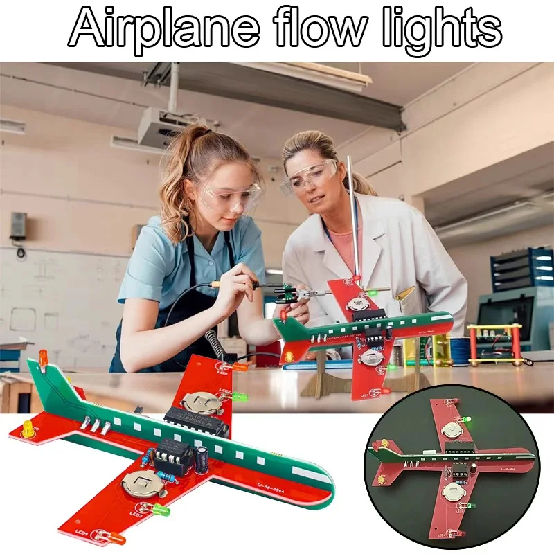 مجموعة مصابيح التدفق CD4017 للطائرة الصغيرة ذاتية الصنع - ثنائي الفينيل متعدد الكلور LED الوامض، مجموعة العلوم الإلكترونية لممارسة اللحام