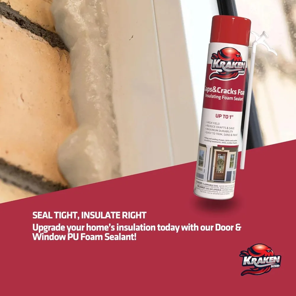 Selante de espuma expansível de lacunas e rachaduras - (12x24 onças) Espuma spray de poliuretano de alta expansão para janela