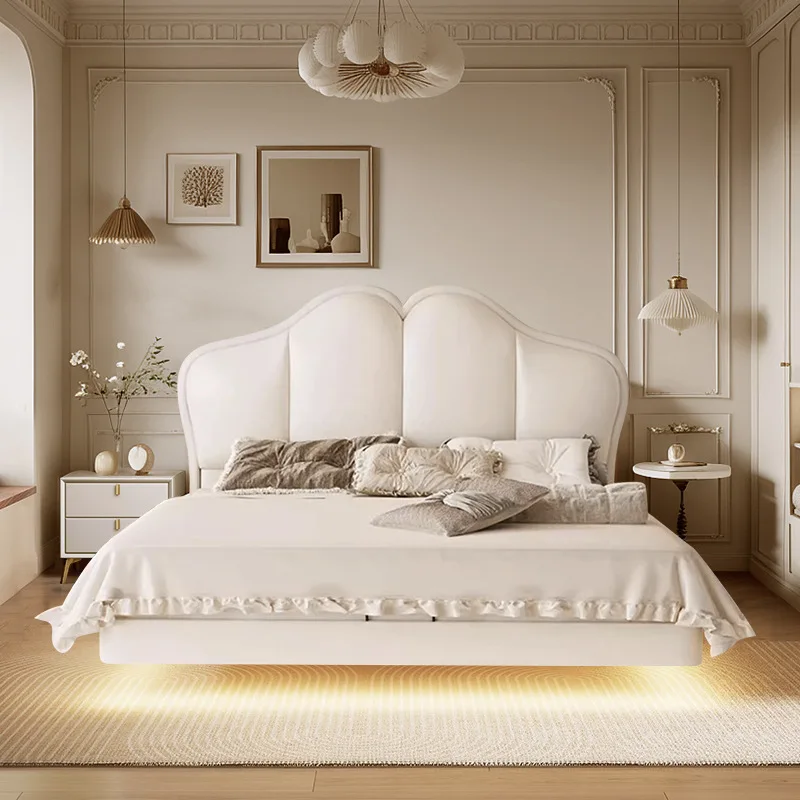 French cream wind suspension bed, simple first-layer cowhide butterfly bed