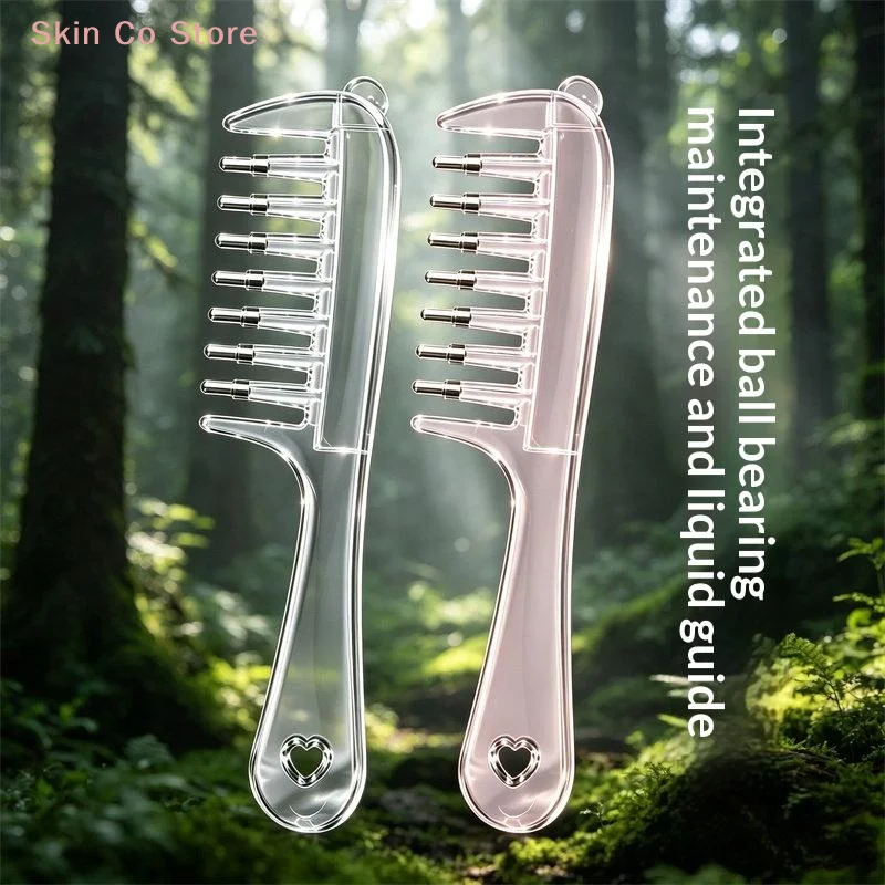 [CO]1Pcs Unisex Transparent Essential Oil Applicator Massage Comb With Built-In Liquid Reservoir Rolling Metal Teeth[CO]