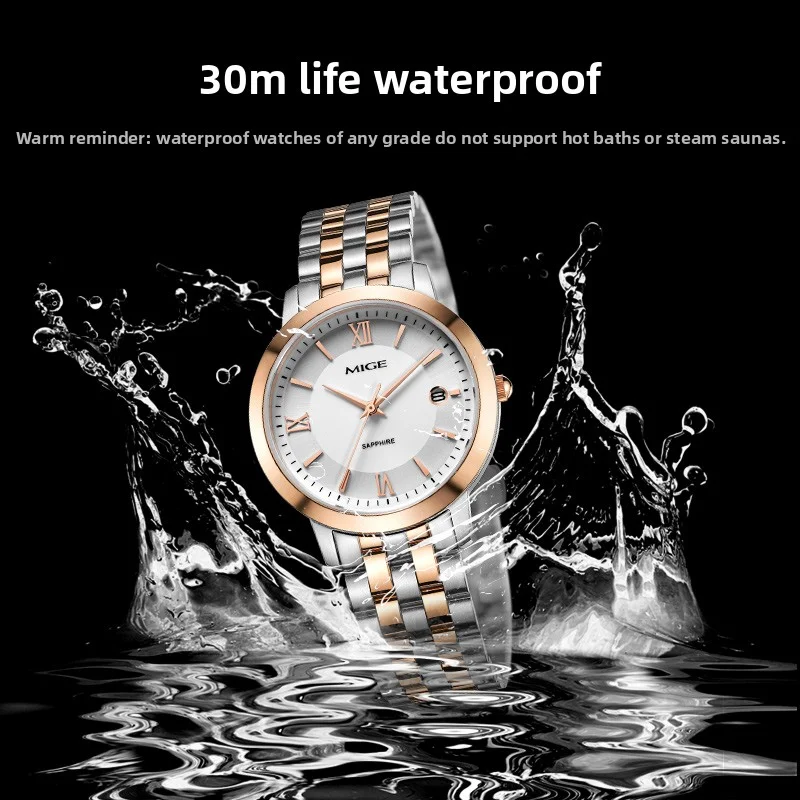 MIGE Original Miyota Fashion Watches for women Simple Classic Quartz Stainless Steel Wristwatches Calendar Sapphire waterproof