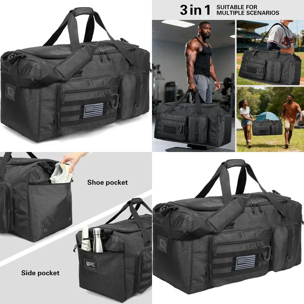 

XL 32 Heavy-Duty Dual Gym Bags for Men & Women - Travel & Sports Equipment Storage with Shoe Compartment - Black Upgraded