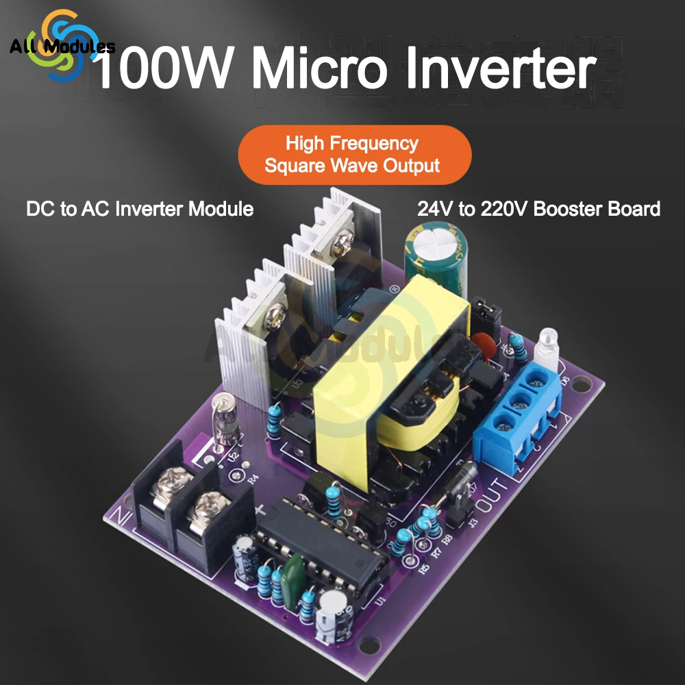 

100W Inverter Boost Converter Transformer Power DC 12V/24V to AC 0-110-220V Inverter Boost Module Board