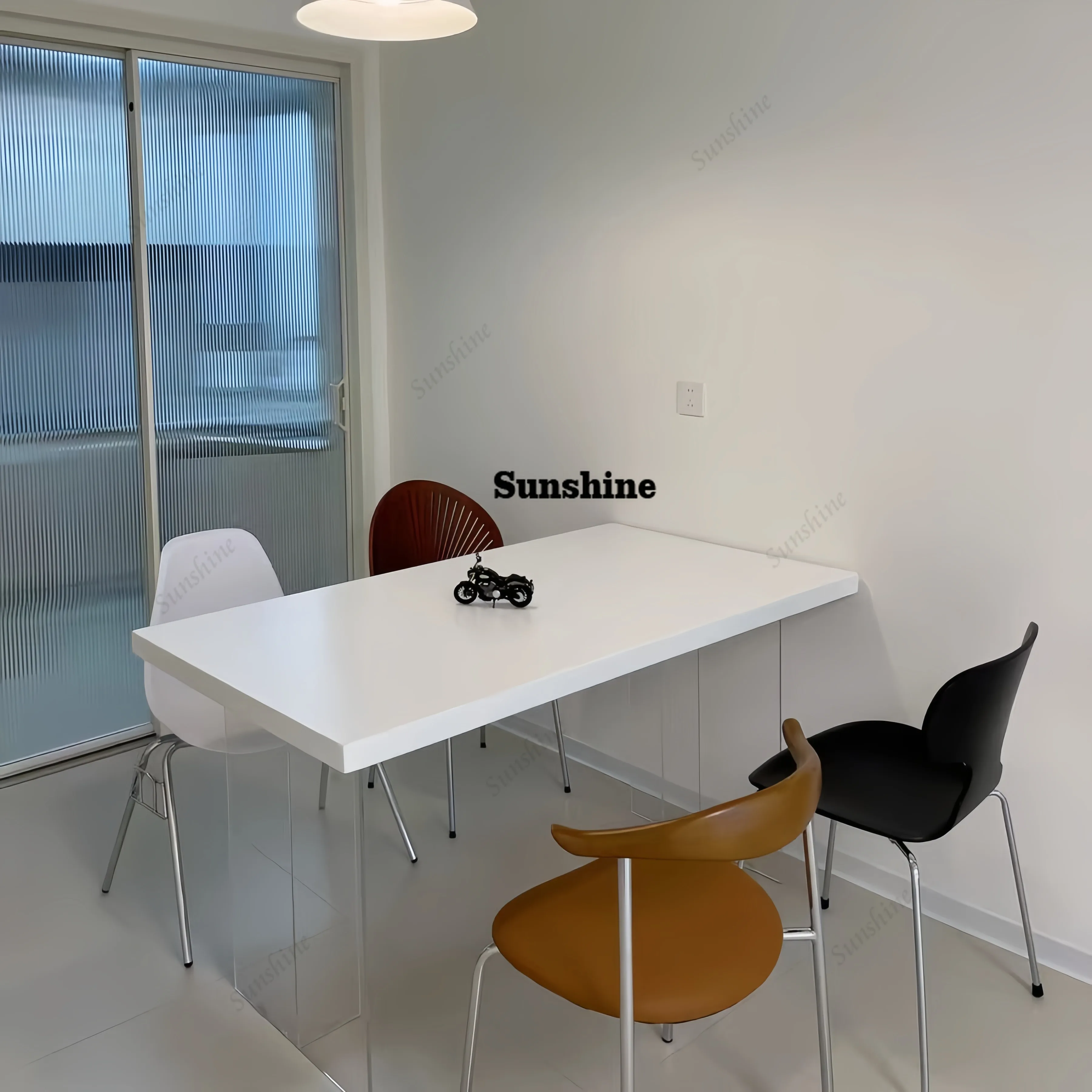 

Japanese-style color acrylic suspended dining table rectangular, table and chair household small apartment