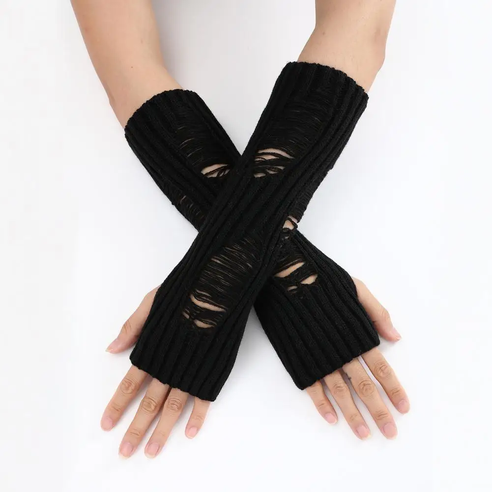 Acrylic Gloves Knitted Fingerless Arm Warmers for Fall Winter Cycling Non-slip High Elasticity Gloves Keep Warm Windproof Arm