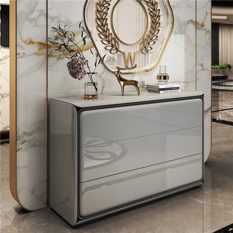 The new Italian  luxury gray bright baking paint three buckets storage customer decoration custom stainless steel just modern