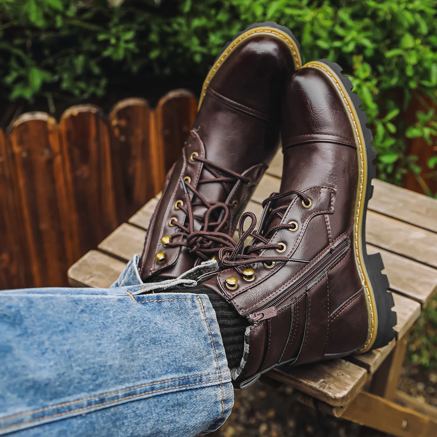 Men Motorcycle Leather Boots Double Zipper Square Heel Mens Shoes Fashion Leisure Design Men's Knight Boots 2025 Autumn Winter