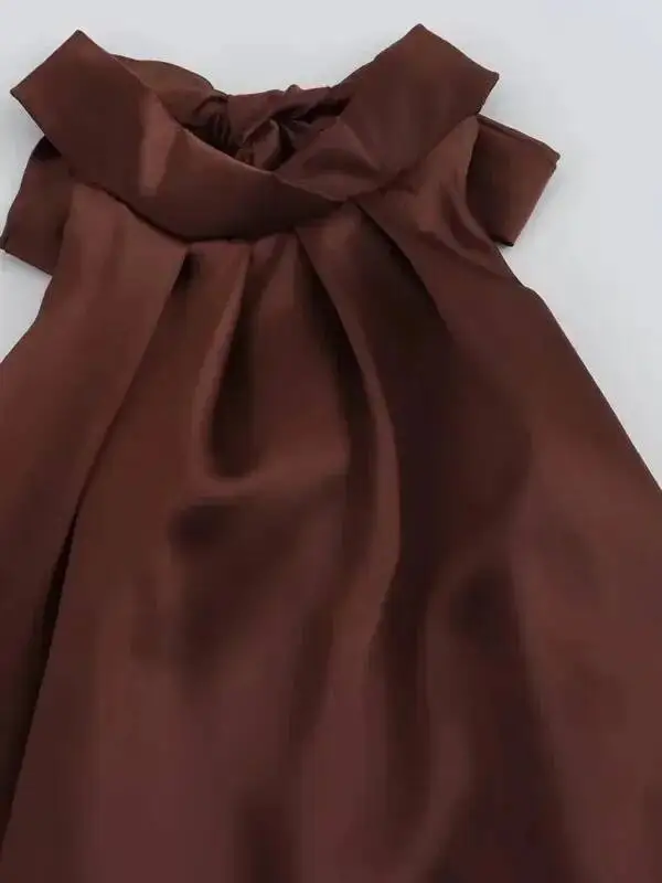 الرسن الساتان فستان طويل المرأة تعادل عارية الذراعين البني ميدي فستان الصيف قبالة الكتف فساتين الحفلات مطوي مساء فستان MKX8