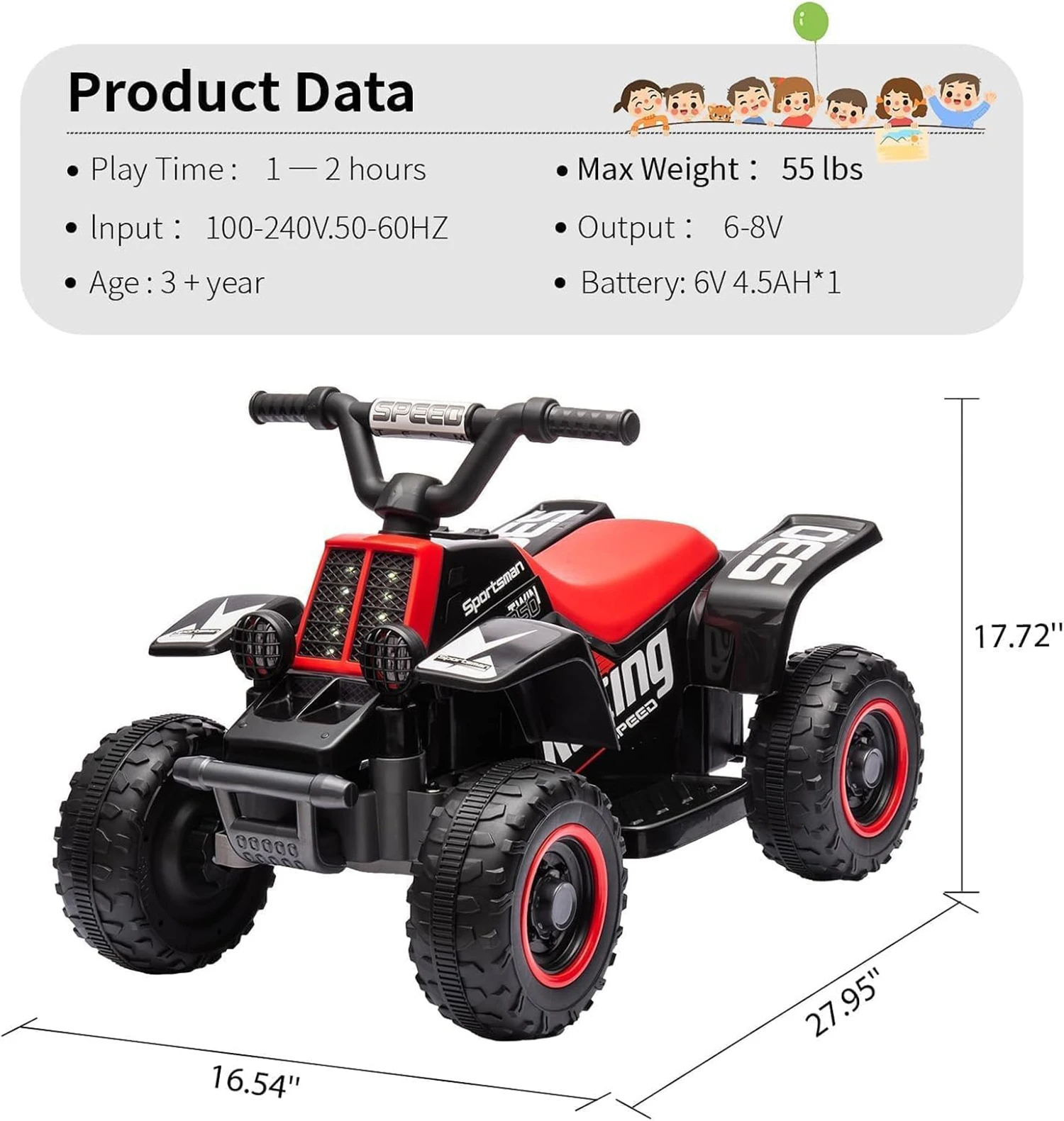 سيارة رباعية كهربائية للأطفال بمقعد رباعي 6 فولت مع أضواء وموسيقى LED، بوق، تشغيل بزر واحد، 1.8 كم/ساعة، مركبة صغيرة من 3 سنوات #2