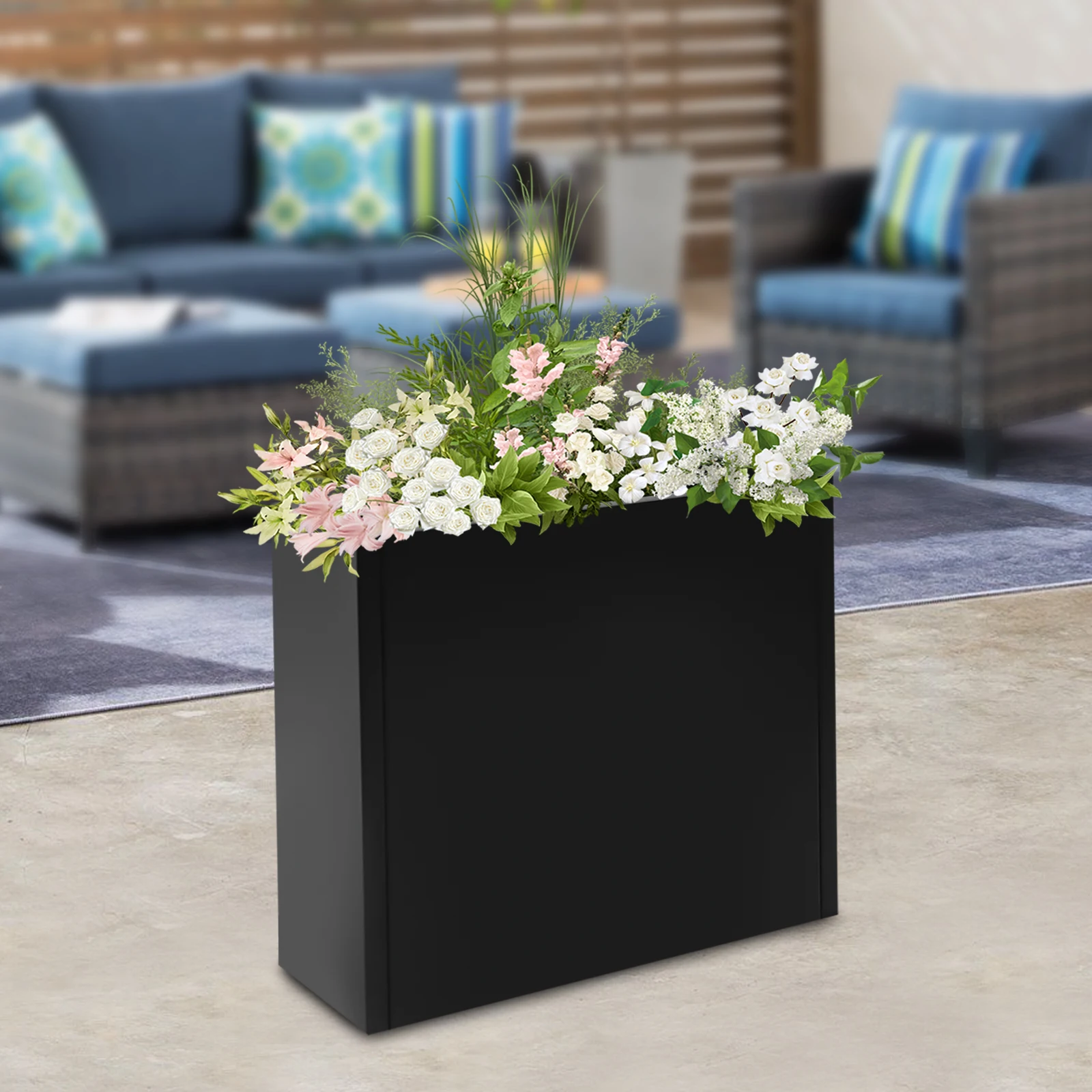 

User-Friendly Black Rectangular Planter Box Removable Shelf Bottom Drainage Holes&Smooth Edges Adapts To Different Plant Heights