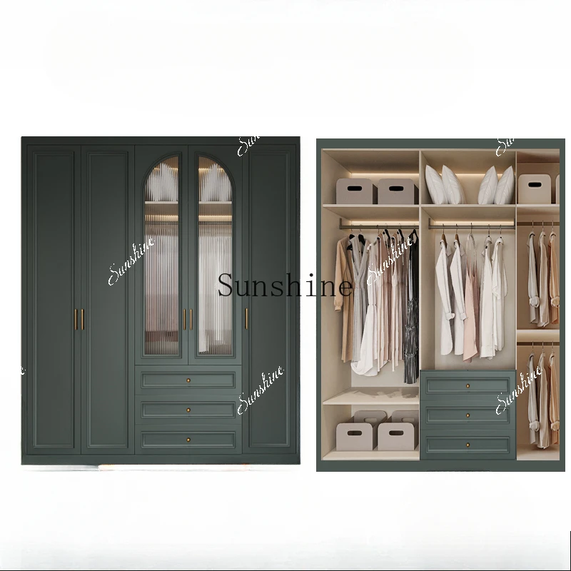 French retro ink blue wardrobe solid wood Ou Song board to the top ENF grade bedroom home wardrobe customization  FT
