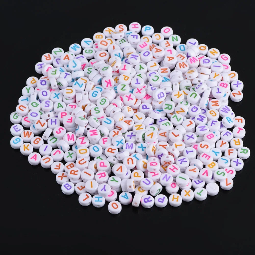 100PCS White Bead Acrylic Letter Beads 4X7mm Size Colorful Letter Round Letter Beads Round DIY Letter Beads Bracelet Making