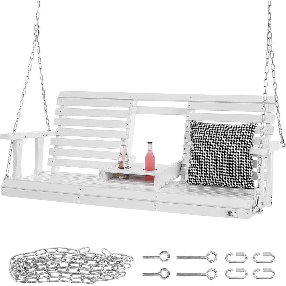 

Белые деревянные качели для веранды с подстаканником, подвесное кресло-скамья для патио, сада или двора