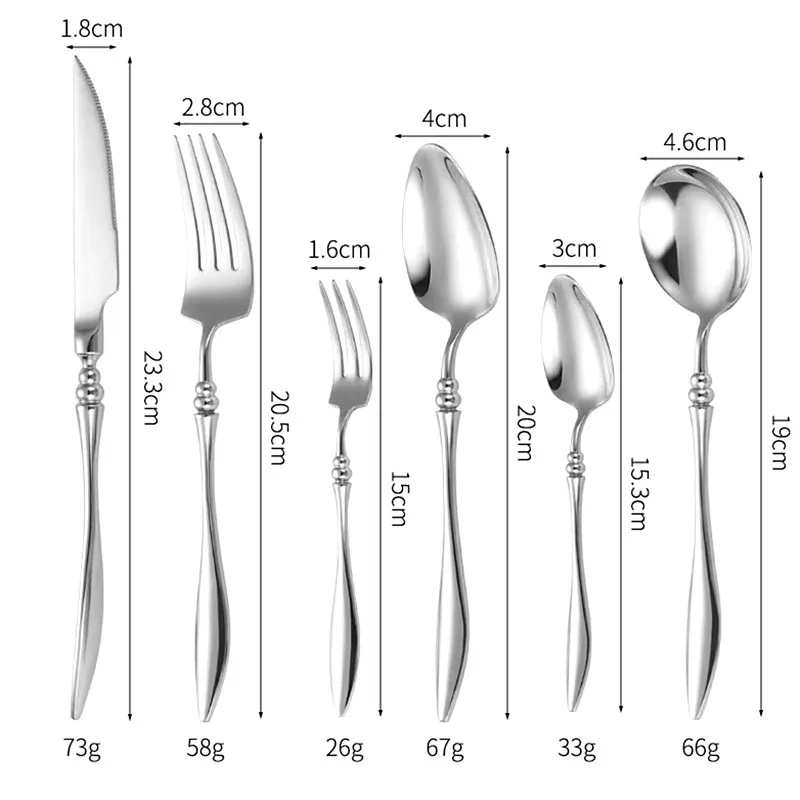 

3/4/5/6PCS French 304 Stainless Steel Cutlery Set Pointed Tail Handle Spoons Knife Forks High-end Kitchen Restaurant Tableware