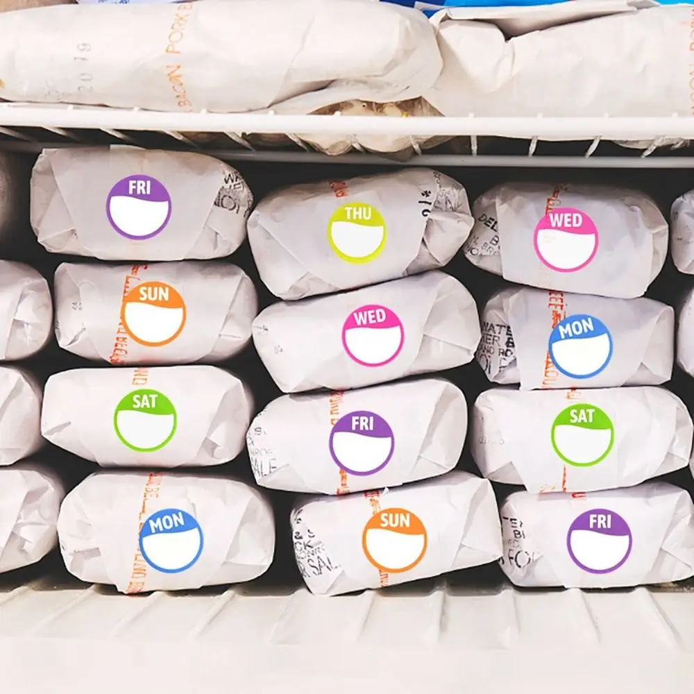 

Новые бумажные наклейки на неделю, съемные 500 шт., наклейки с датой, самоклеящиеся круглые наклейки для упаковки пищевых продуктов, этикетки в горошек для кухни