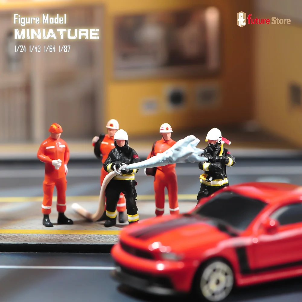 3D Print 1/87 1/64 1/43 1/24 1/18 Firefighters at the rescue site Scene Miniature Figure Diorama Model Mini Doll Creative Props