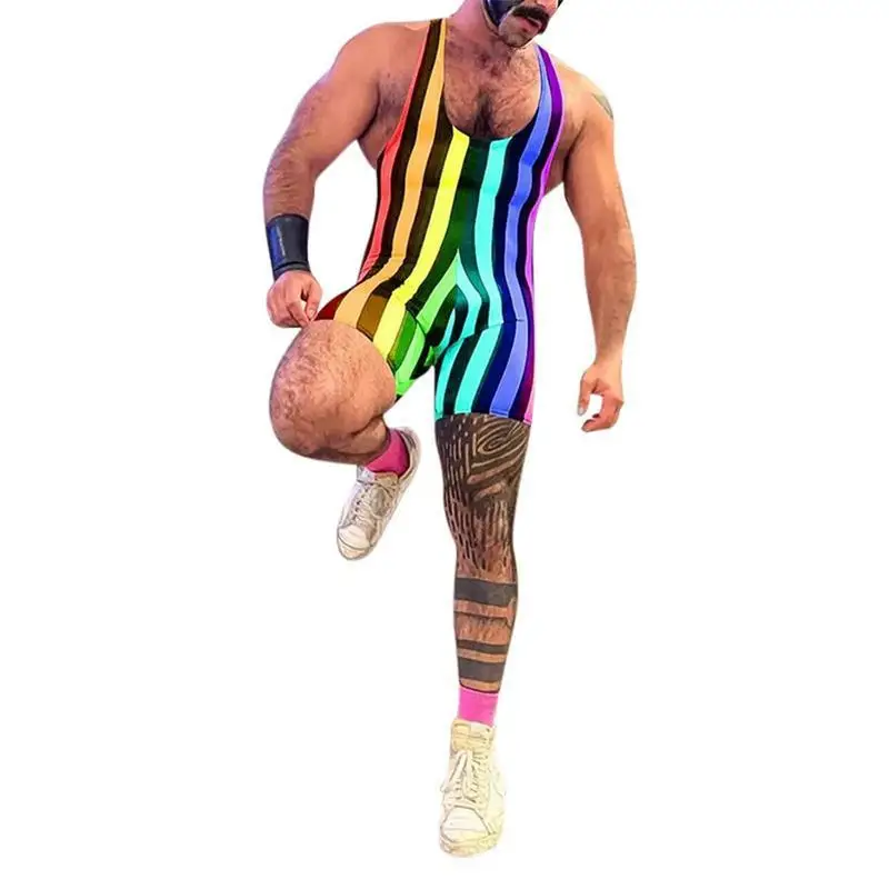 Men's Gymnastics Bodysuit X 18890 Jumpsuit Cotton Lightweight Unisex Stripe Pattern Non-fading Spring Summer T-shirt