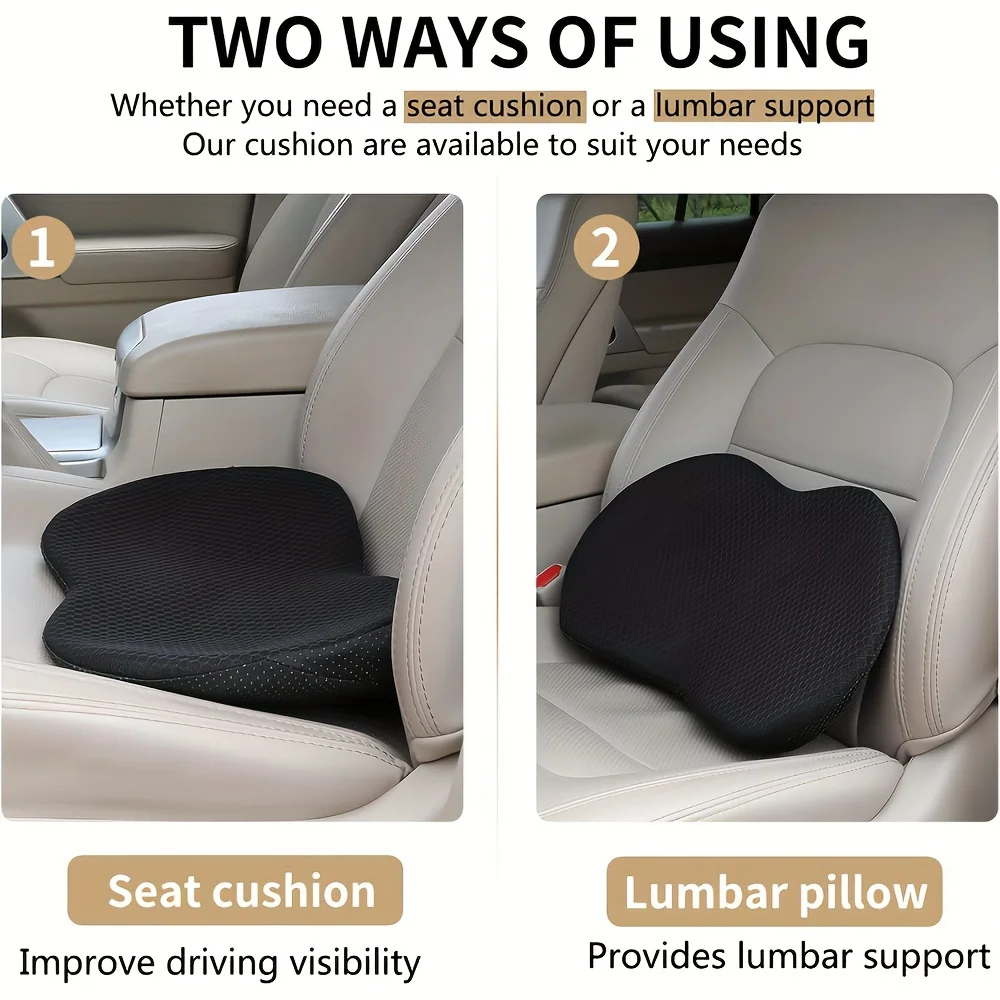 

Memory Foam Car Seat Cushion - Dual Purpose Wedge & Lumbar Support , with Removable Cotton Cover, Lightweight & Compressible