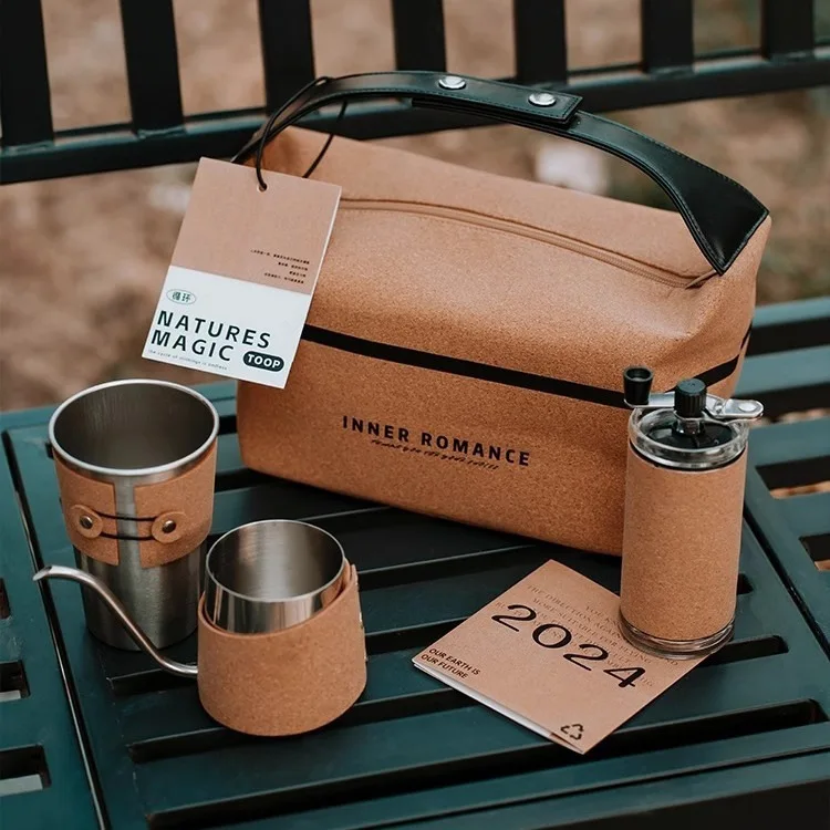 

Festival gift hand-made coffee set cork bag portable outdoor coffee utensil set hand-made coffee set