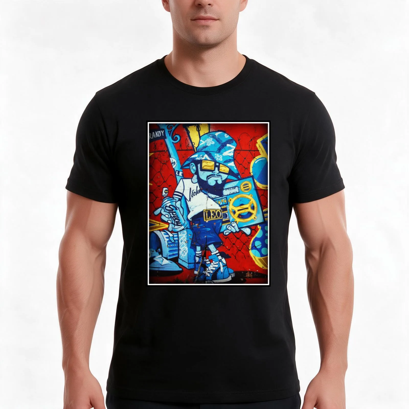 Old School Graffiti 80's Style B-Boy T-Shirt, Summer Casual Cotton Tee, Oversized Streetwear Tops, Vintage Graphic Print