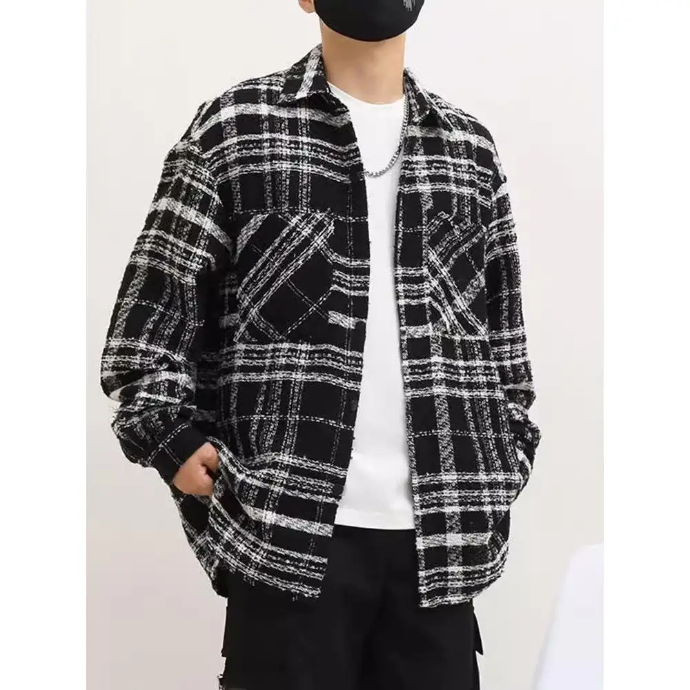 

Мужское весеннее шерстяное пальто Bla White в клетку Jaet Little Fraance Sle, верхняя одежда для пар, повседневная свободная посадка Long Sve