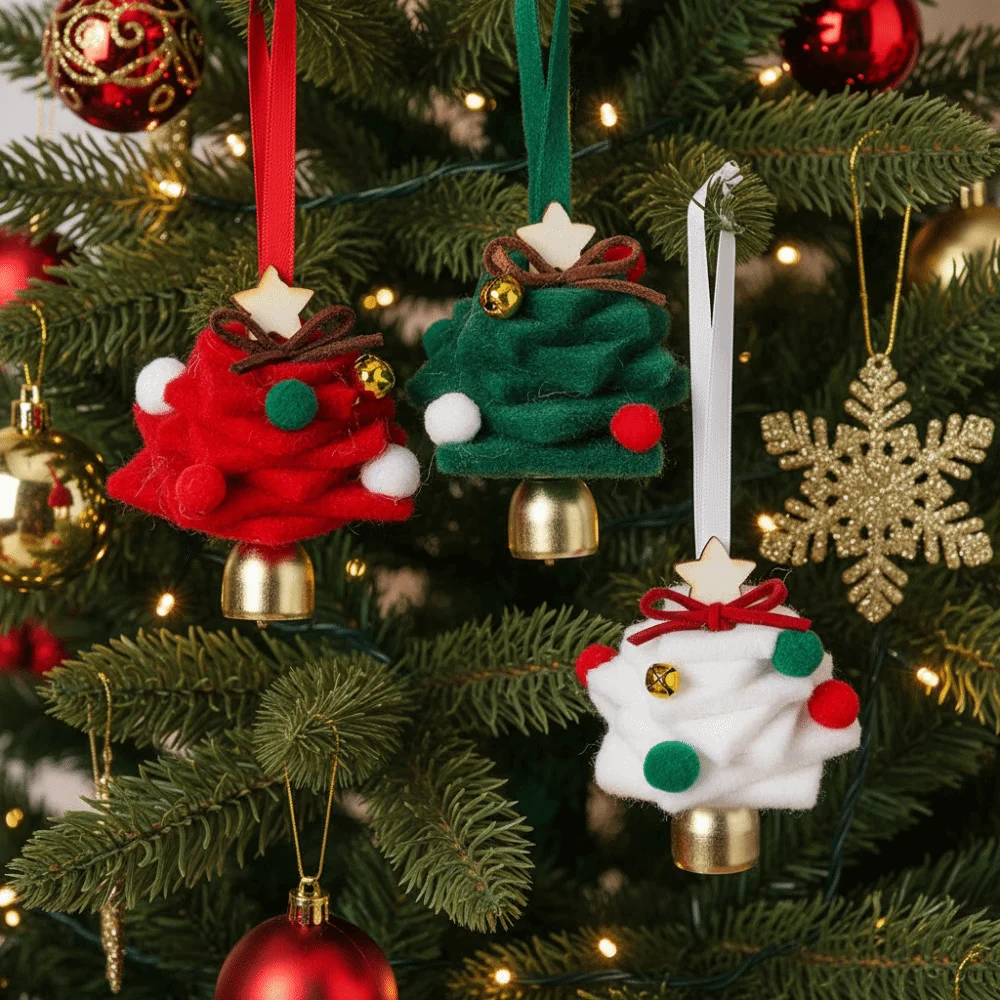 

Felt Christmas Bell Pendant Creative Crisp Sound Xmas Tree Pendant Stars Mini Christmas Jingle Bells Entrance Porch