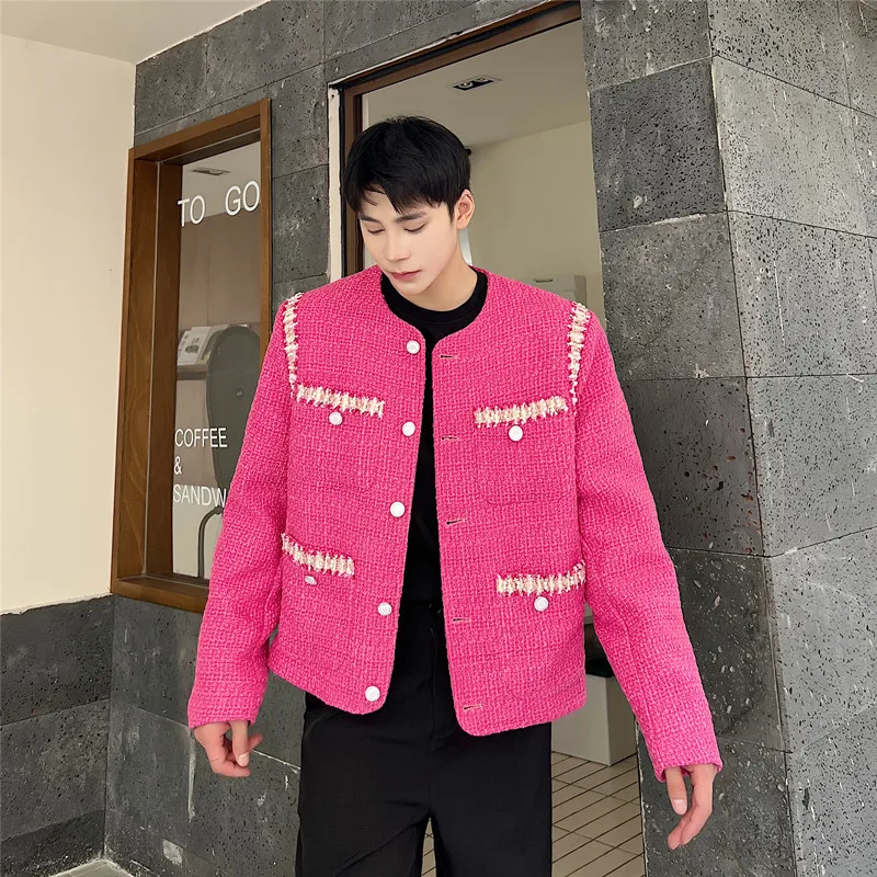 

Красный вязаный свободный мужской костюм Jaet Luxury Ins Personali High-End Feeling Trendy Long Sve Autumn Faion Youth 2)