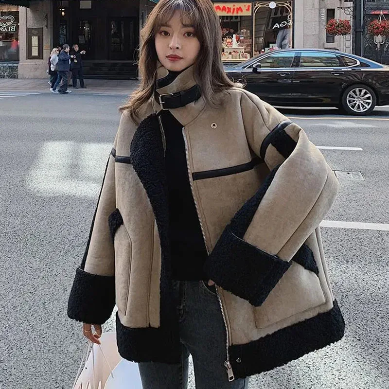 

Women's Imitation Lamb Wool Jacket, Casual Motorcycle Coat, Thick Fur, One Lamb Fleece Jacket, Female, New, Autumn, Winter
