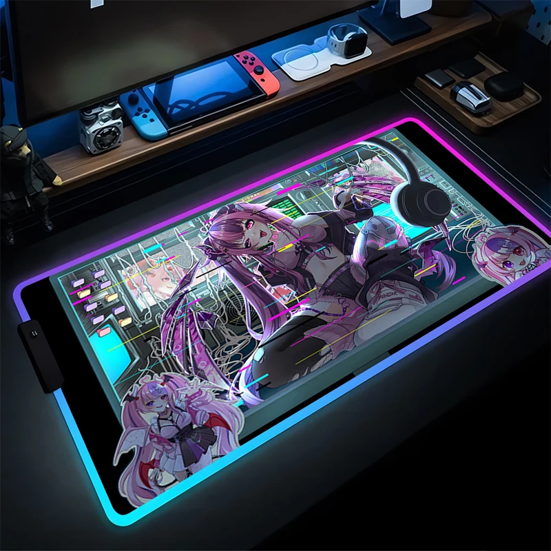 

Mouse Pad Gamer Keyboard LED Laptop Virtual Idol Ironmouse Mousepad RGB PC Computer Pink Anime Girl Desktop Mat Gaming Mouse Mat