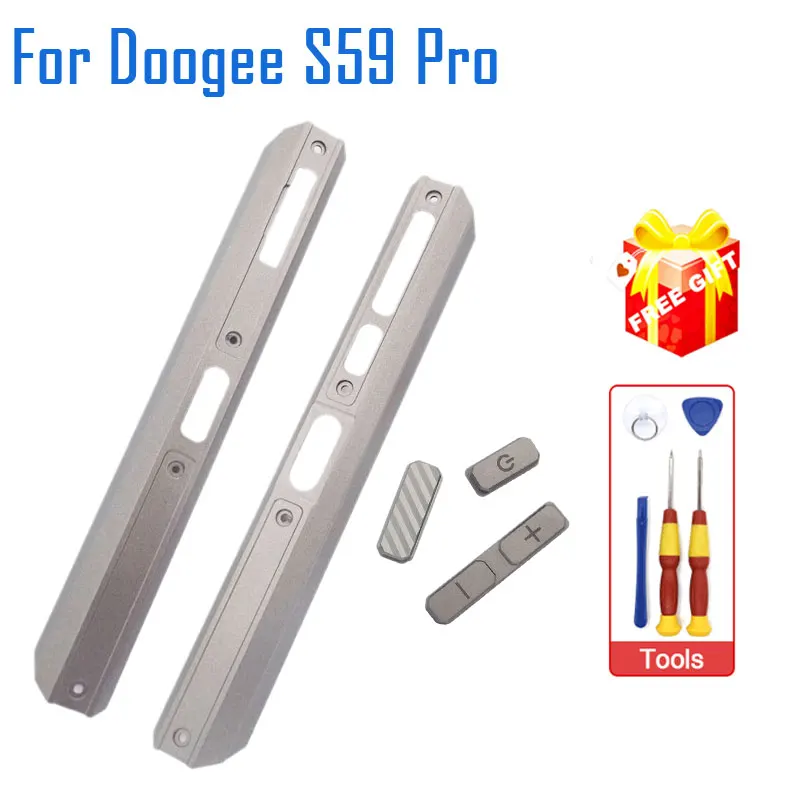 New Housing A Front shell Middle Side Metal Frame Cases Middle Case + Power Volume Custom Button Repair Parts For Doogee S59 Pro