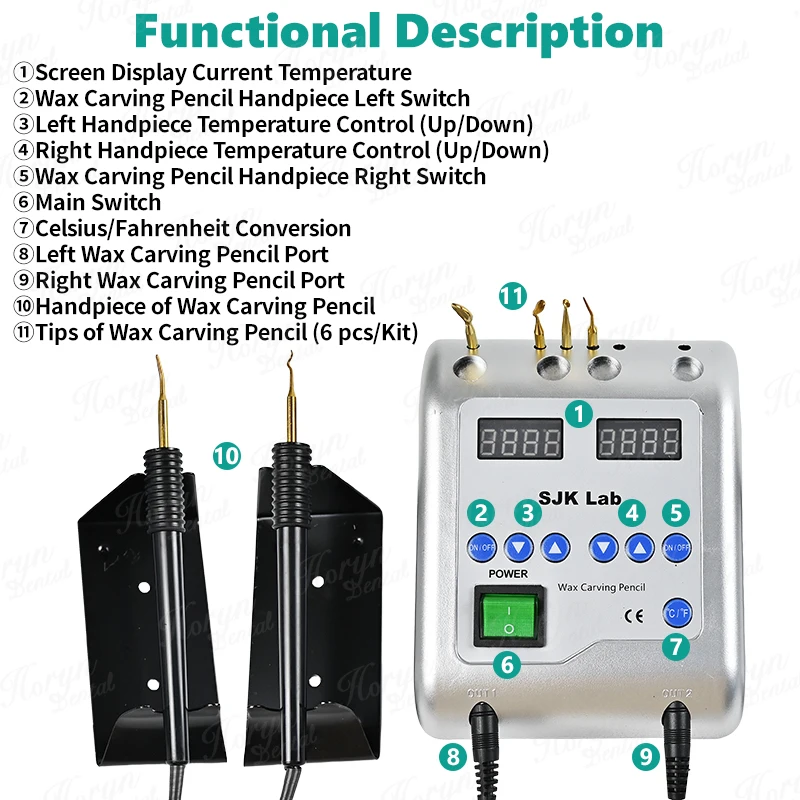 Dental Lab Electric Waxer Knife Copper Waxer Knife for Carving with 6 Wax Tips + 2 Pens for Carving and Molding Wax Patterns