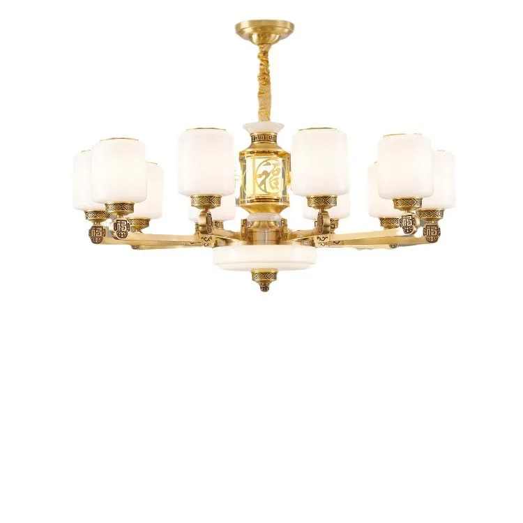 

New Chinese style, all copper, chandelier, living room, dining room, bedroom, atmosphere, villa, duplex building