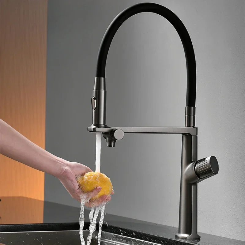 Gunmetal Brass Kitchen Faucet With Filtered Water Two Function Sink Tap One hole Double Handle Cold And Hot Mixer