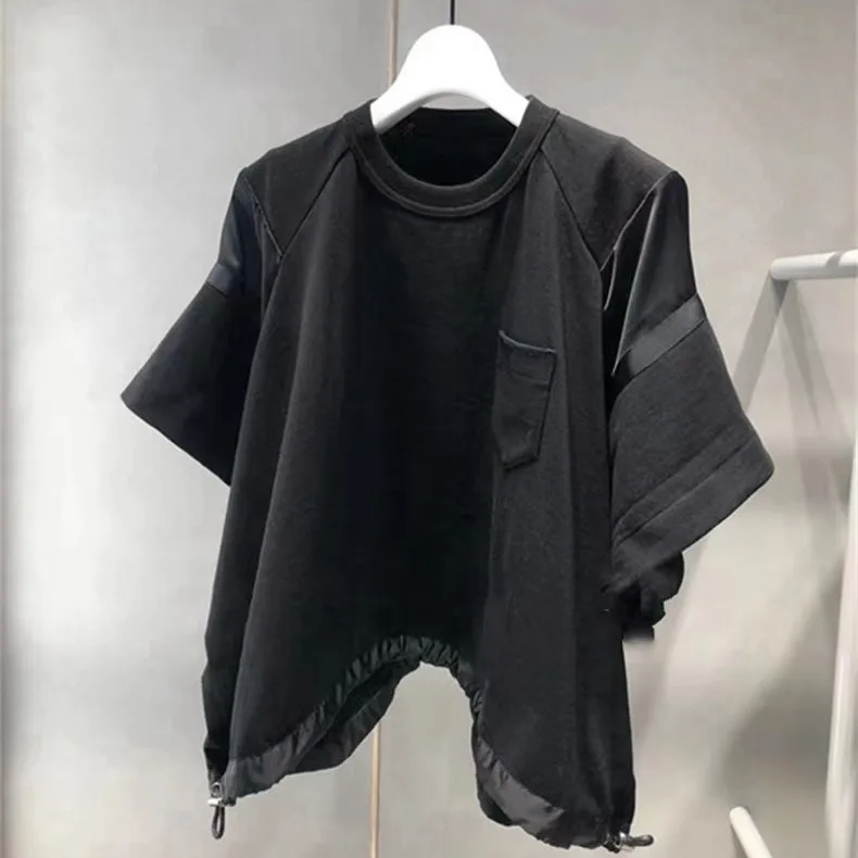 

2024 summer new round neck with shoulder and sleeved loose T-shirt women's design casual shirt