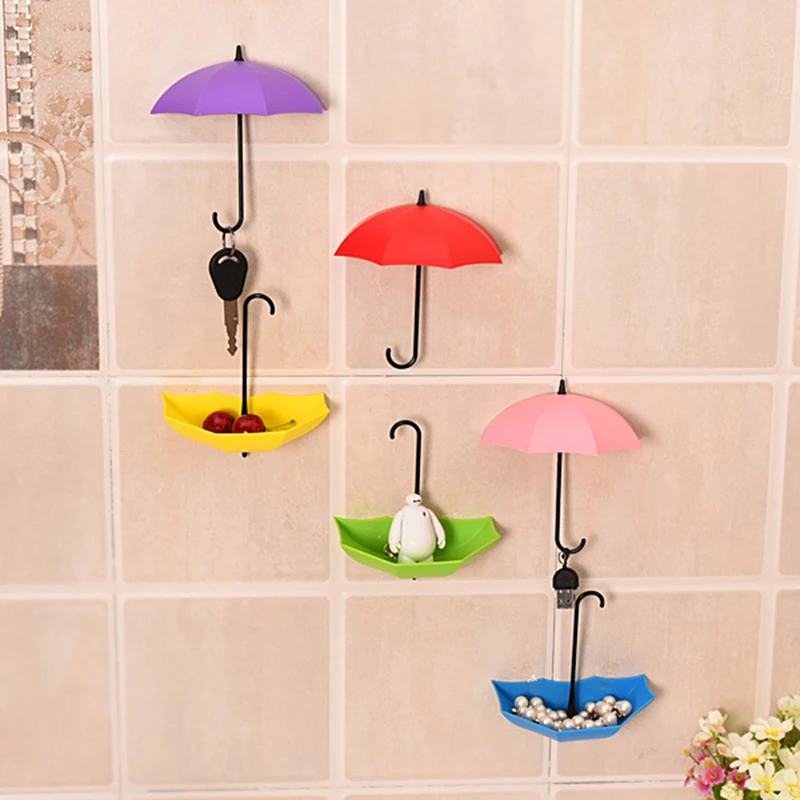 3Pcs Colorful Modern Creative Umbrella Wall Hook Key Hair Pin Holder Organizer Decorative Organizer Wholesale Home Accessories