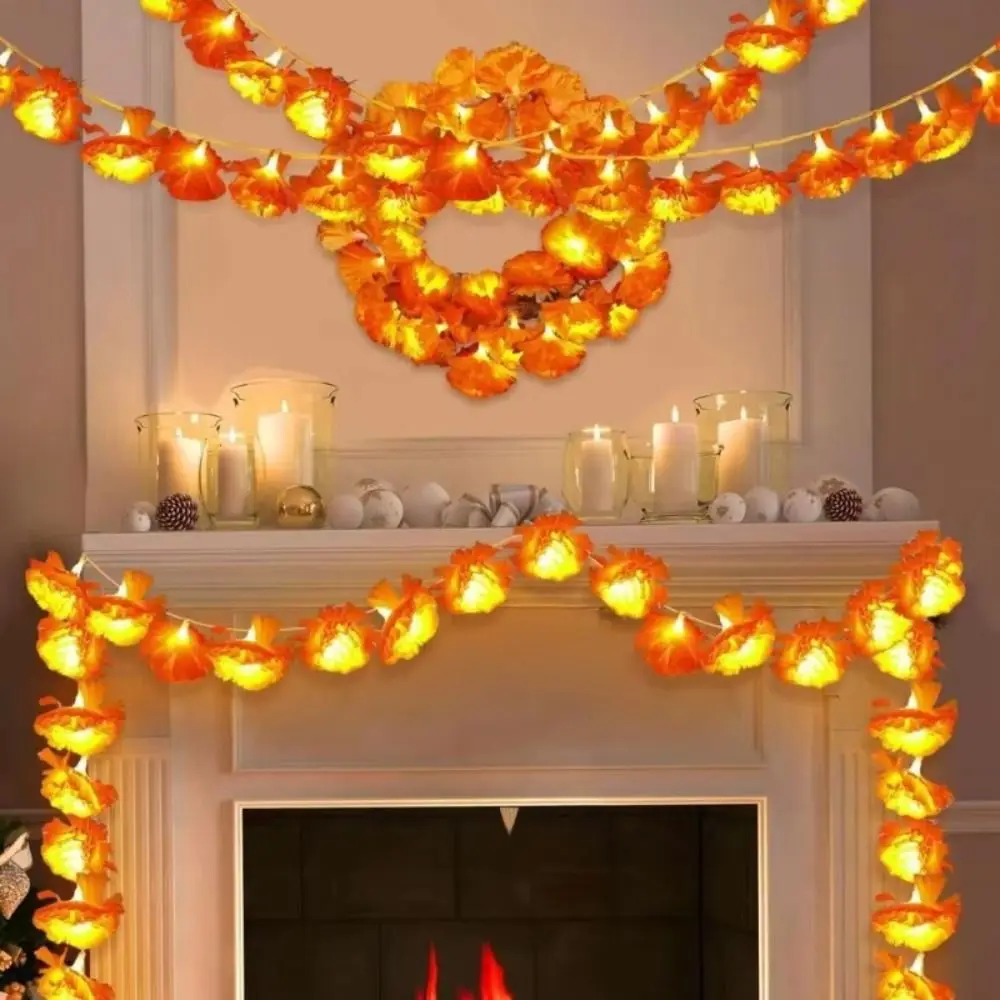 Battery Powered/Solar Powered Marigold Garland Lights Warm Light Orange Fairy Lights Festival Atmosphere for 10LED/30LED