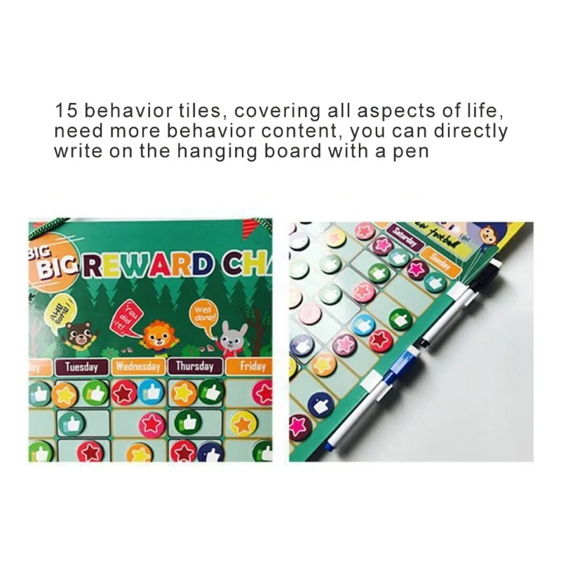 Tableau des tâches de comportement de récompense magnétique pour enfants Calendrier large magnétique avec marqueurs effaçables à sec et comportements