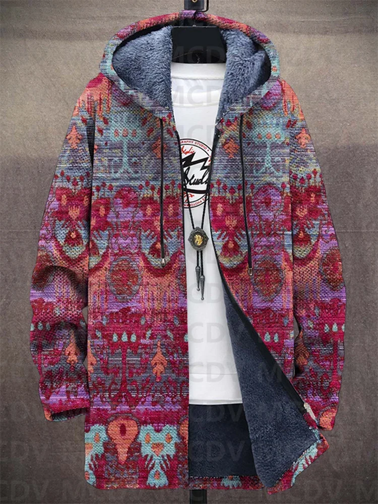 Unisex Retro Ethnic Art Pattern Plush Thick Long-Sleeved Sweater Coat Cardigan