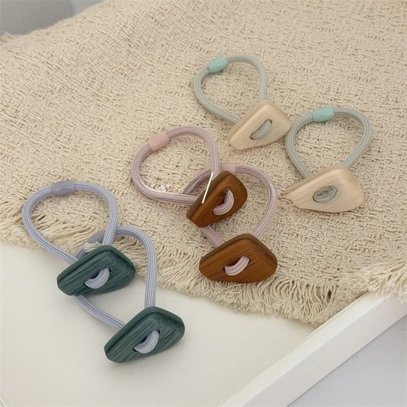 

Minimalist Scrunchies Wood Grain Geometric Hair Ties Elastic Triangle Wooden Decor Hair Bands Ponytail Holders Rubber Bands