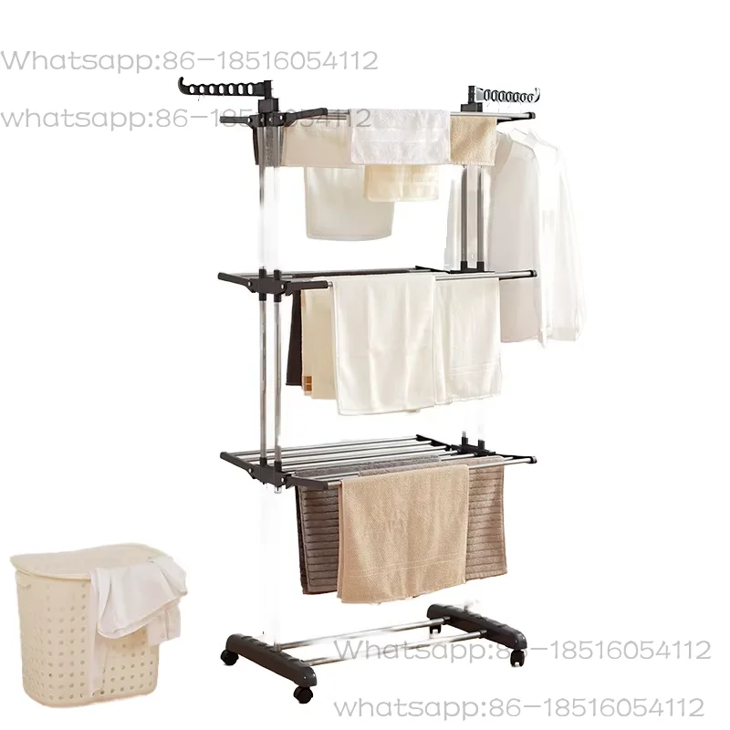 Strongly recommend 3-layer steel pipe vertical with wheels drying rack
