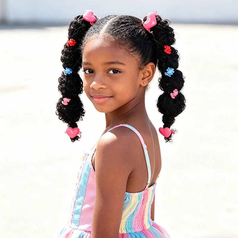 Two-Piece Synthetic Fake Ponytails with Mystery Color Hair Clips (Random Accessory Colors) for Fun Play & Parties view 3