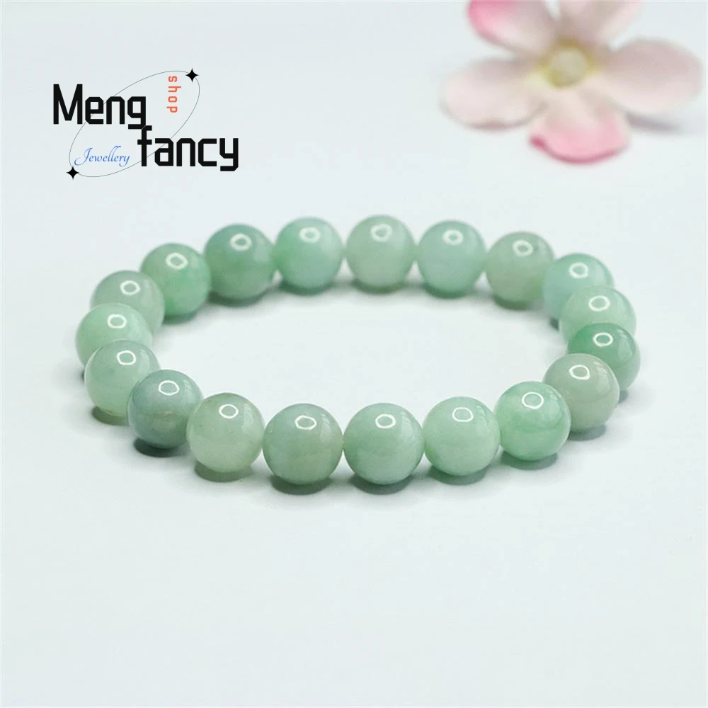 Natural A-goods Jadeite Full Green Jade Round Bead Bracelet Exquisite Elegant Simple High-grade Luxury Quality Fashion Jewelry